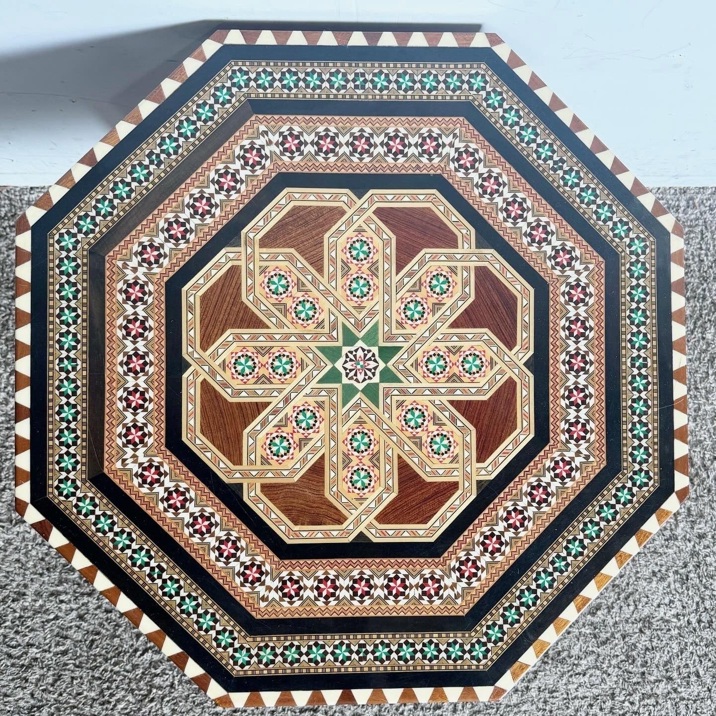 Late 20th Century Vintage Moorish Inlaid Hexagonal Side Table For Sale