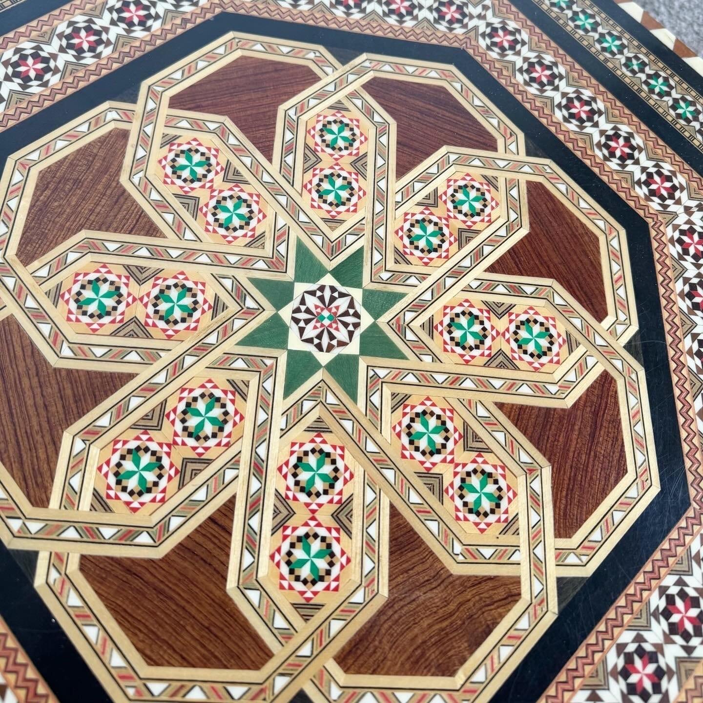 Wood Vintage Moorish Inlaid Hexagonal Side Table For Sale