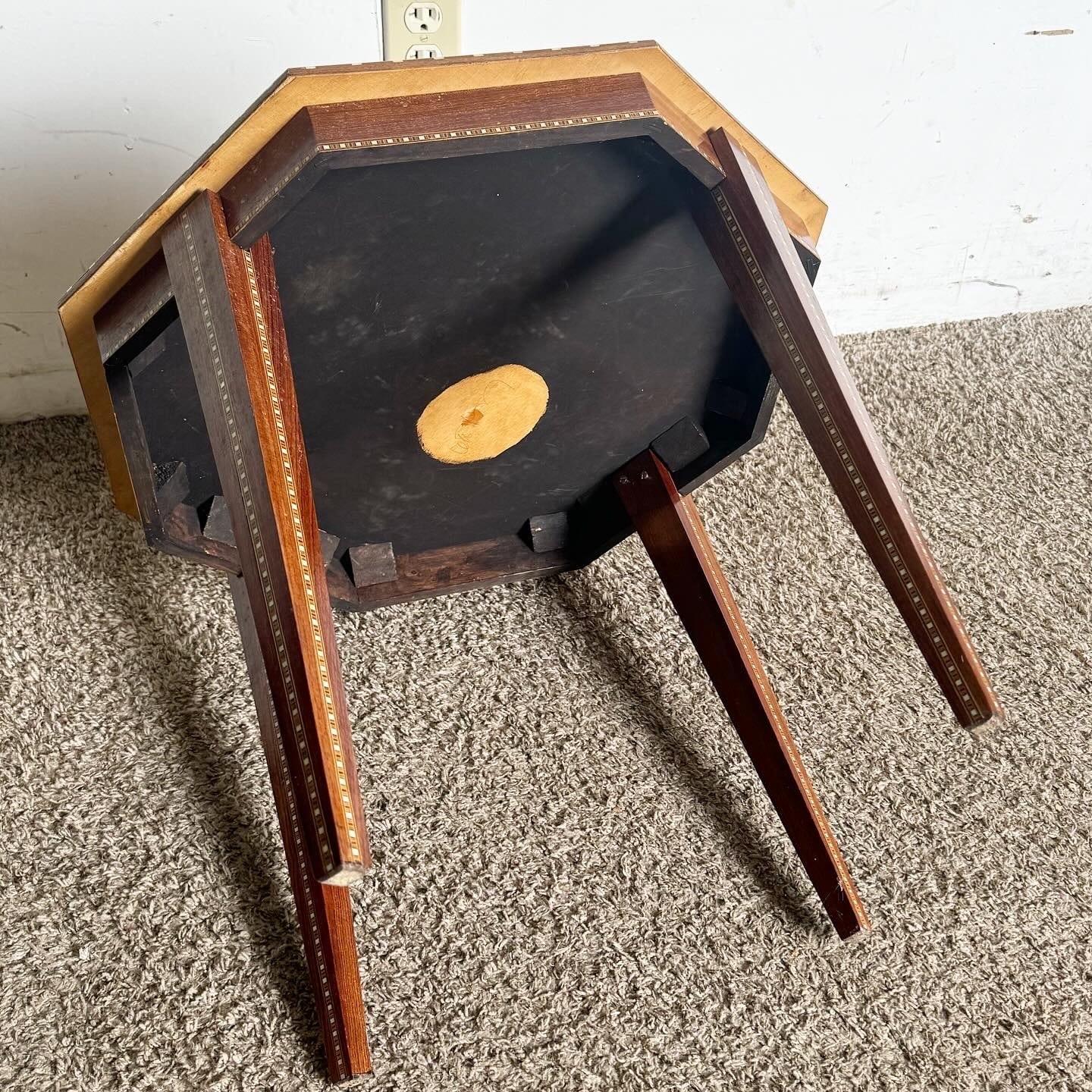 Vintage Moorish Inlaid Hexagonal Side Table For Sale 1