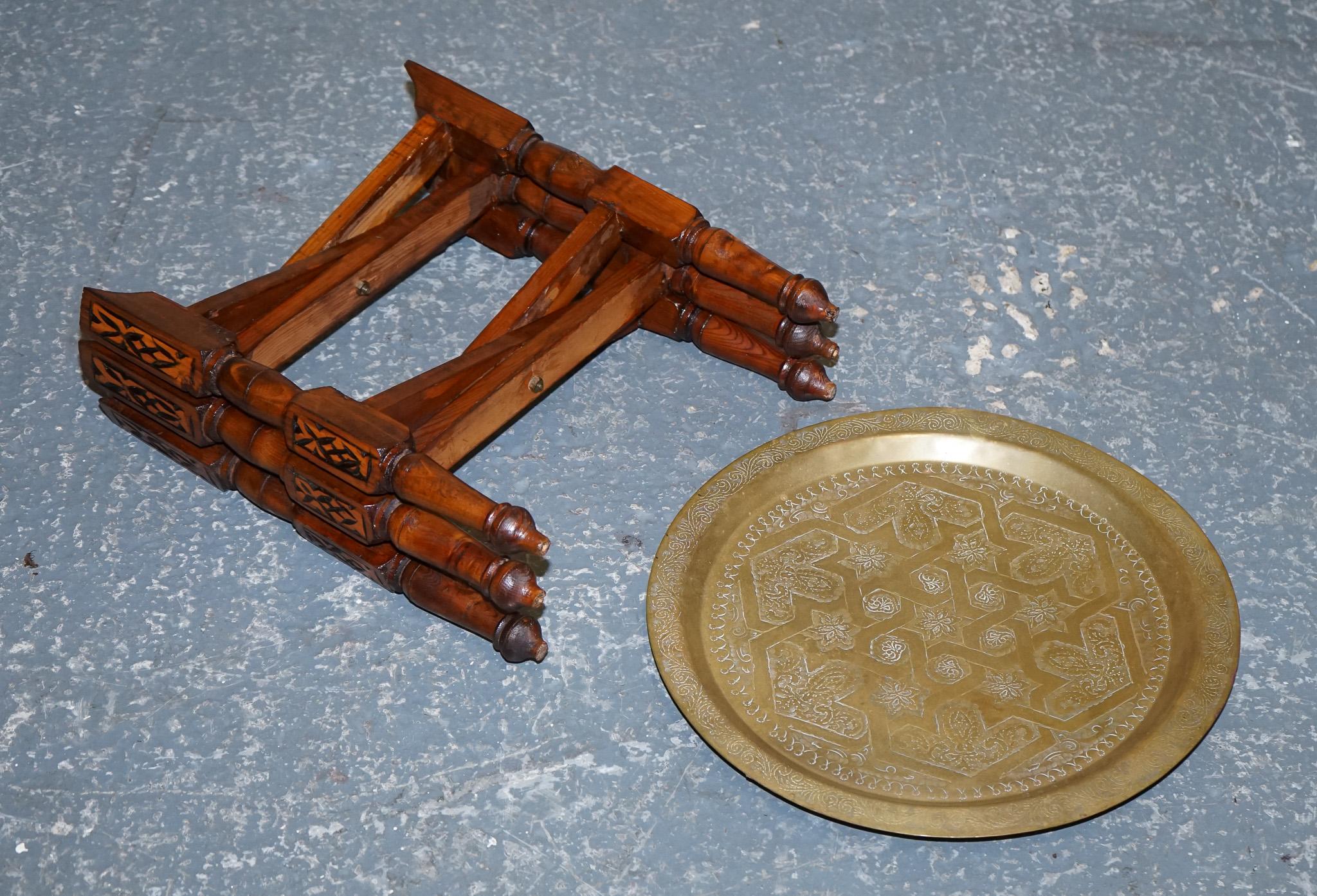 Vintage Moorish Moroccan Brass Folding Tray Table For Sale 4