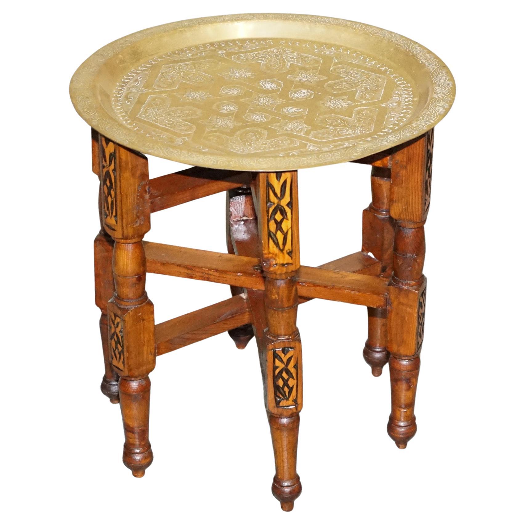 Vintage Moorish Moroccan Brass Folding Tray Table For Sale