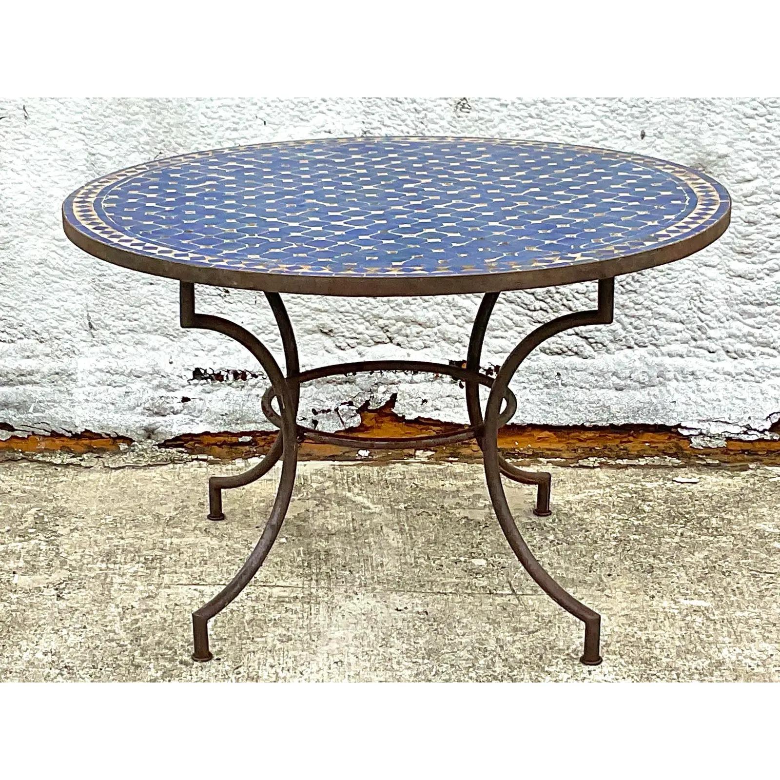 Vintage Moorish Moroccan Tile Top Dining Table In Good Condition In West Palm Beach, FL