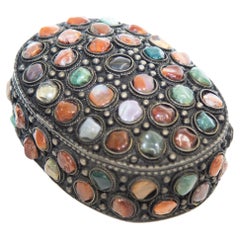 Retro Moorish Sajai Box Inlaid with Agate Stones