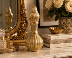 Vintage Moorish Style Gilt Ceramic Perfume Bottle with Stopper Hollywood Regency