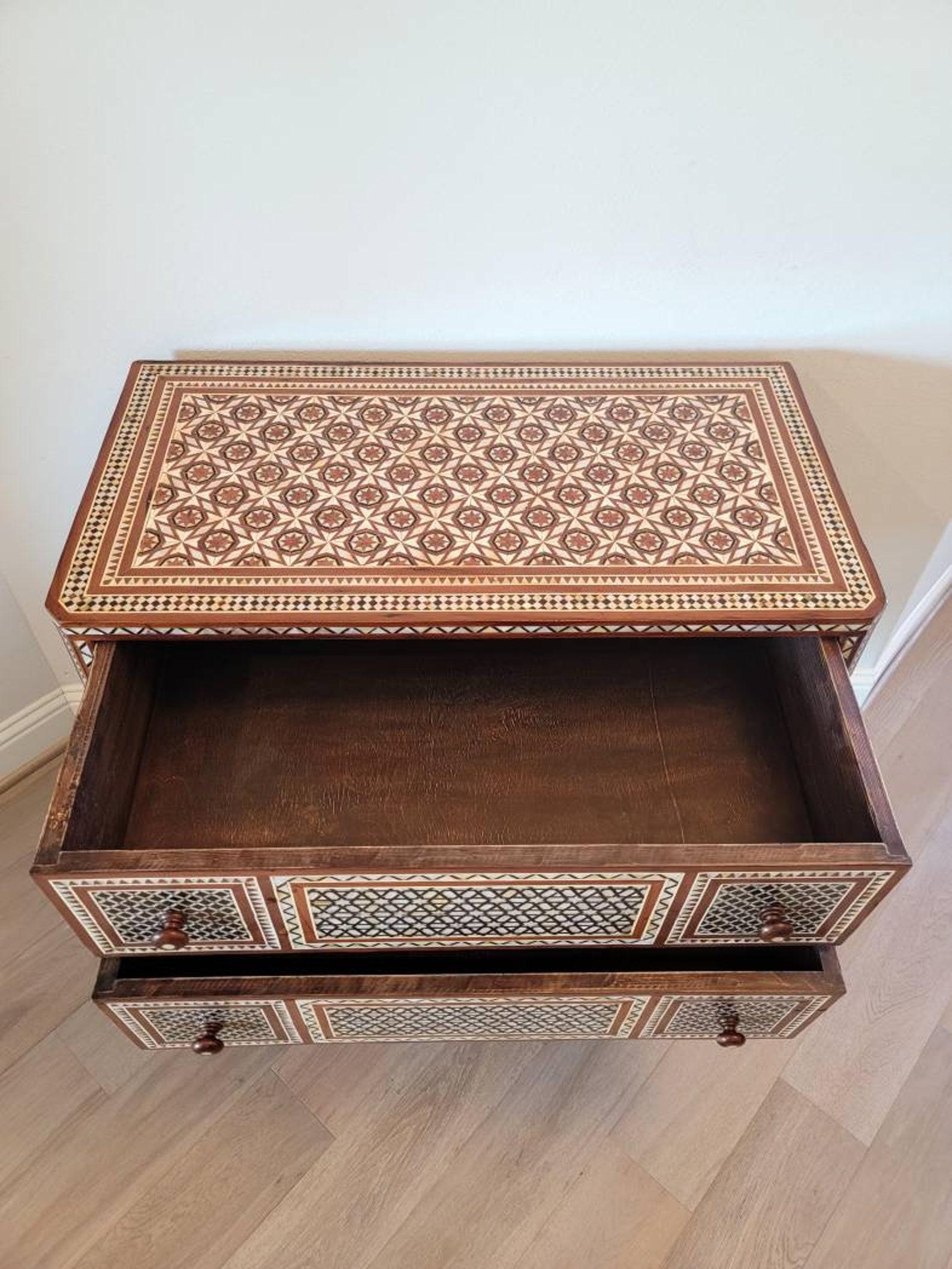 20th Century Vintage Moorish Style Mother Of Pearl Inlaid Chest Of Drawers