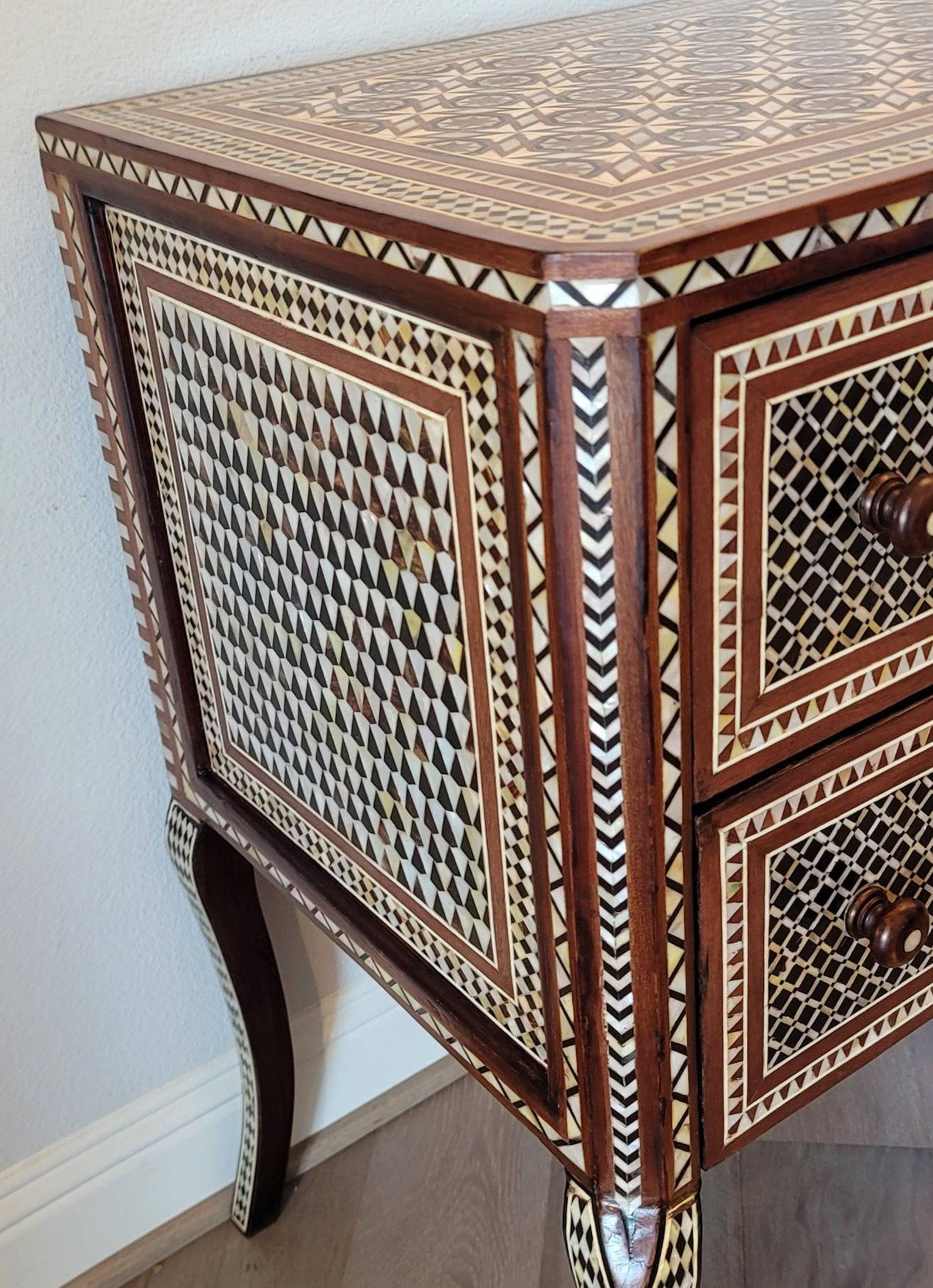 Vintage Moorish Style Mother Of Pearl Inlaid Chest Of Drawers 1