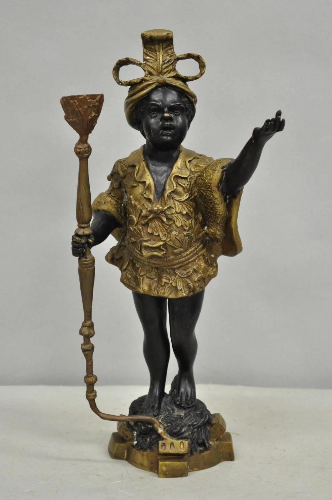 Portacandele d'epoca in bronzo figurato in stile moresco veneziano Blackamoor in vendita 4