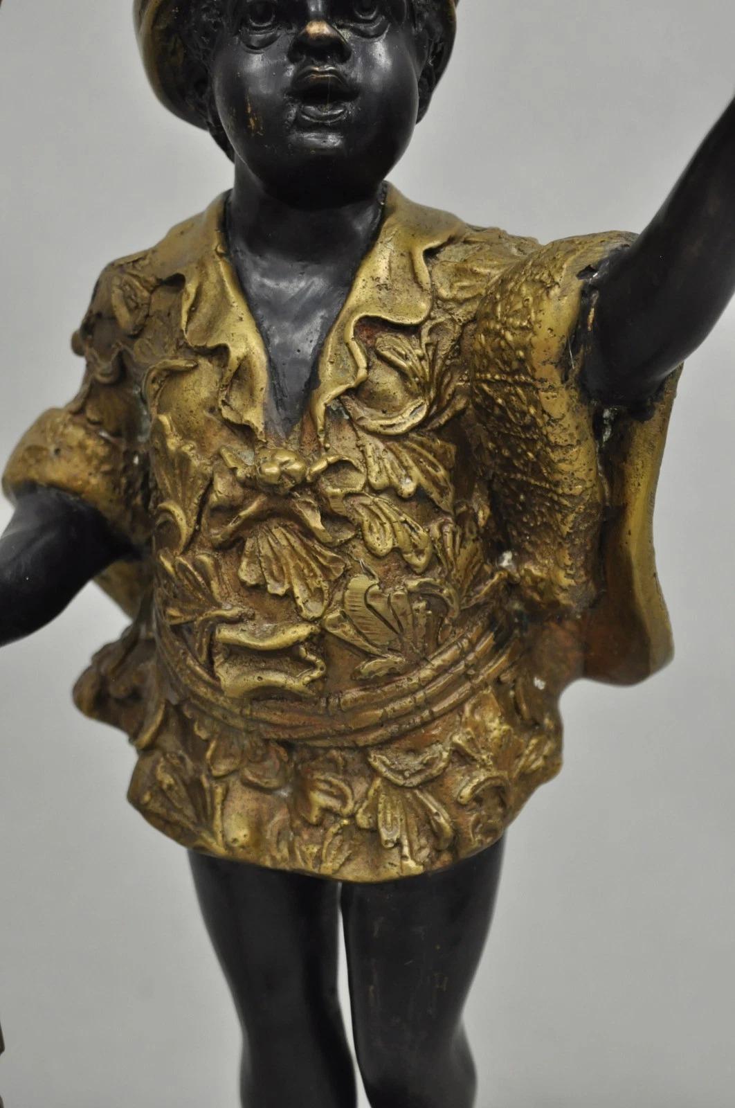 Bronzo Portacandele d'epoca in bronzo figurato in stile moresco veneziano Blackamoor in vendita