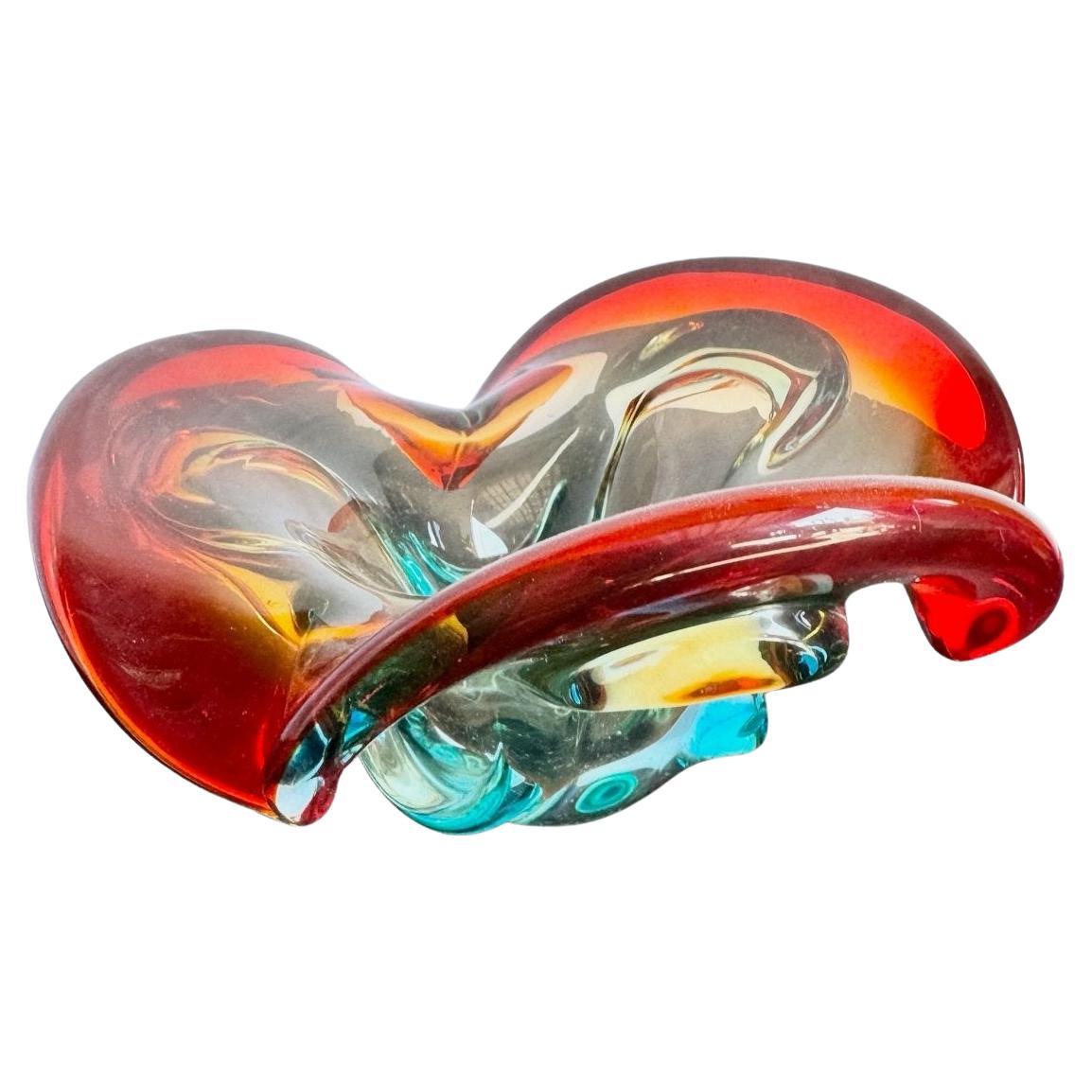 Vintage Morano Stil Rot Blau Teller/Aschenbecher