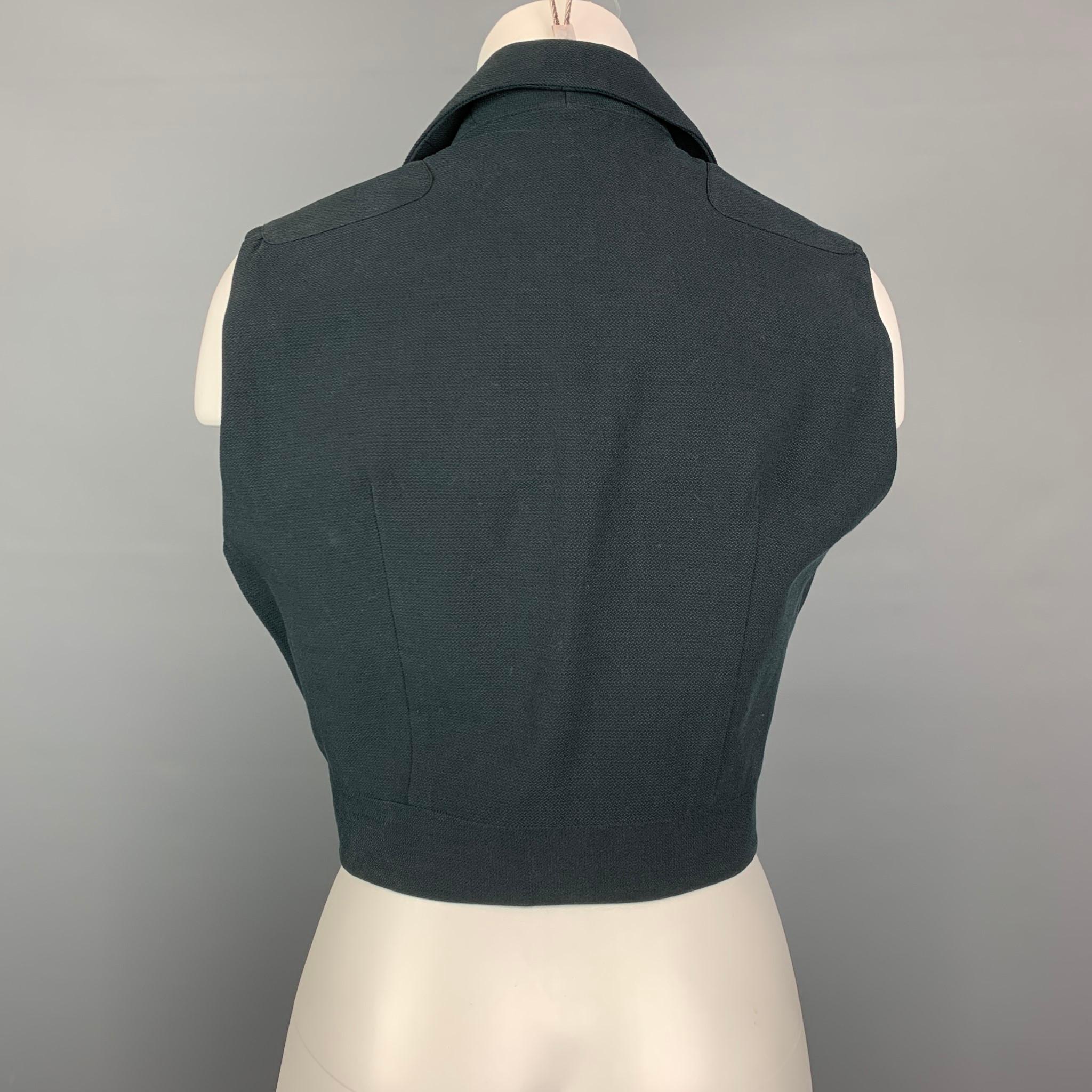 Vintage MORGANE LE FAY Size L Black Textured Cotton Cropped Vest In Good Condition In San Francisco, CA