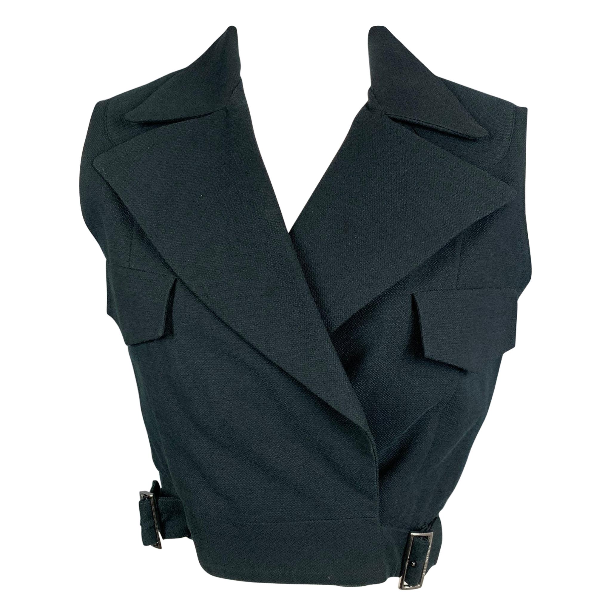 Vintage MORGANE LE FAY Size L Black Textured Cotton Cropped Vest