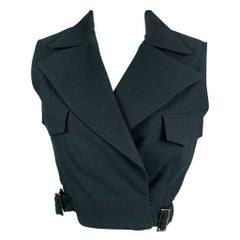 Vintage MORGANE LE FAY Taille L Gilet court en coton noir texturé