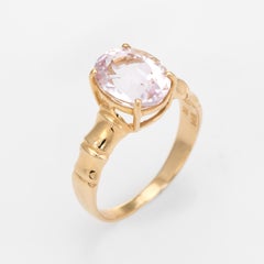 Vintage Morganite Cocktail Ring 14 Karat Gold Bamboo Estate Pink Jewelry 6.75
