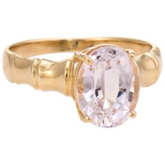 Retro Morganite Cocktail Ring 14 Karat Gold Bamboo Estate Pink Jewelry 6.75