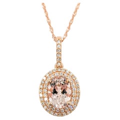 Vintage Morganite & Diamond Halo Necklace in Rose Gold