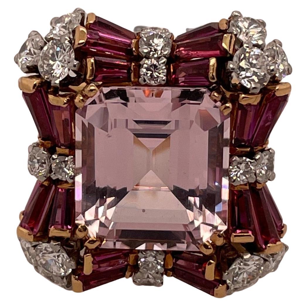 Vintage Morganite, Pink Tourmaline and Diamond 18k Rose Gold Ring