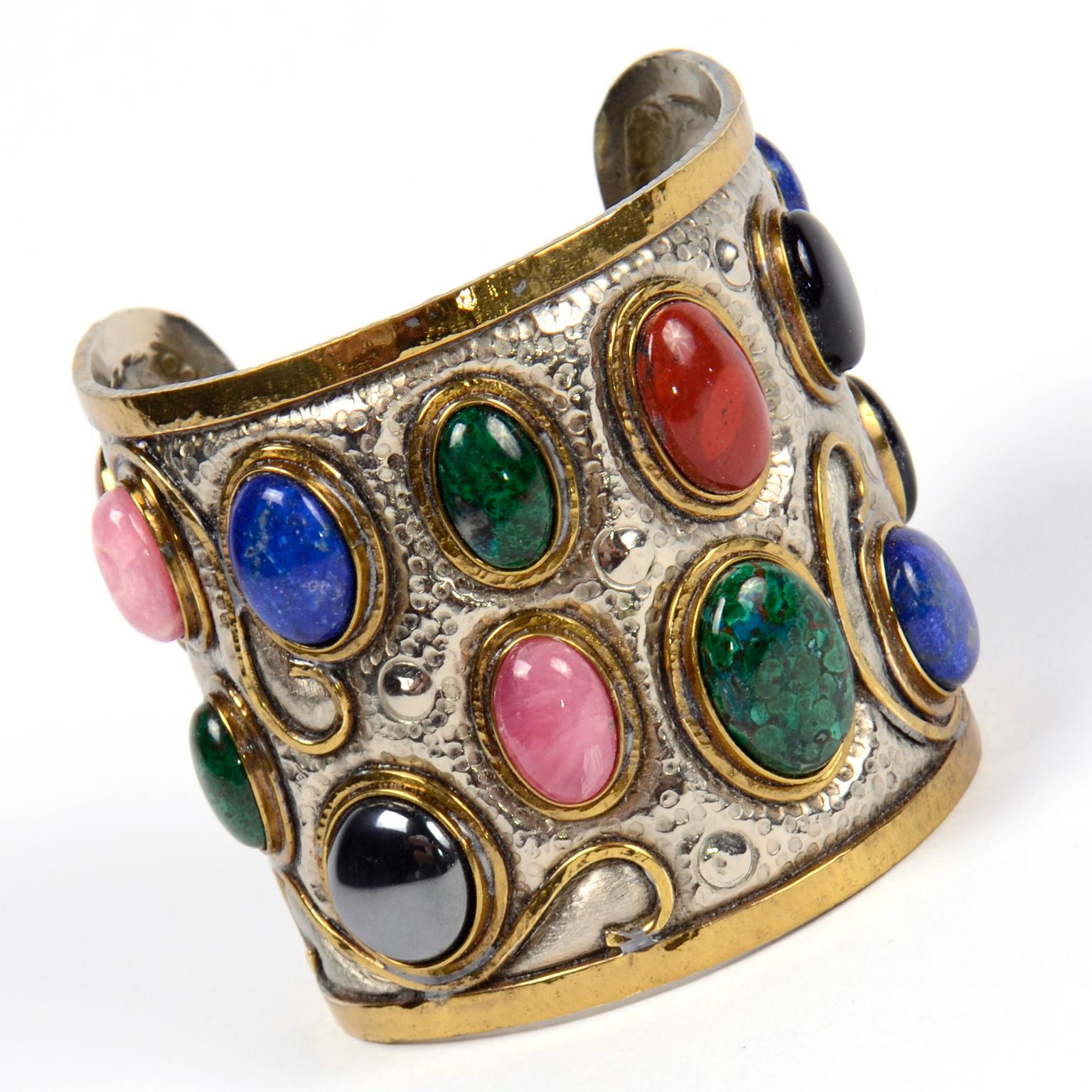 Vintage Morita Gil Chile Dramatische 1980er Edelstein Cabochon Manschette Armband 3