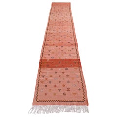 Vintage Moroccan 1990s Runner in Shades of Red with Small Geometrical Patterns