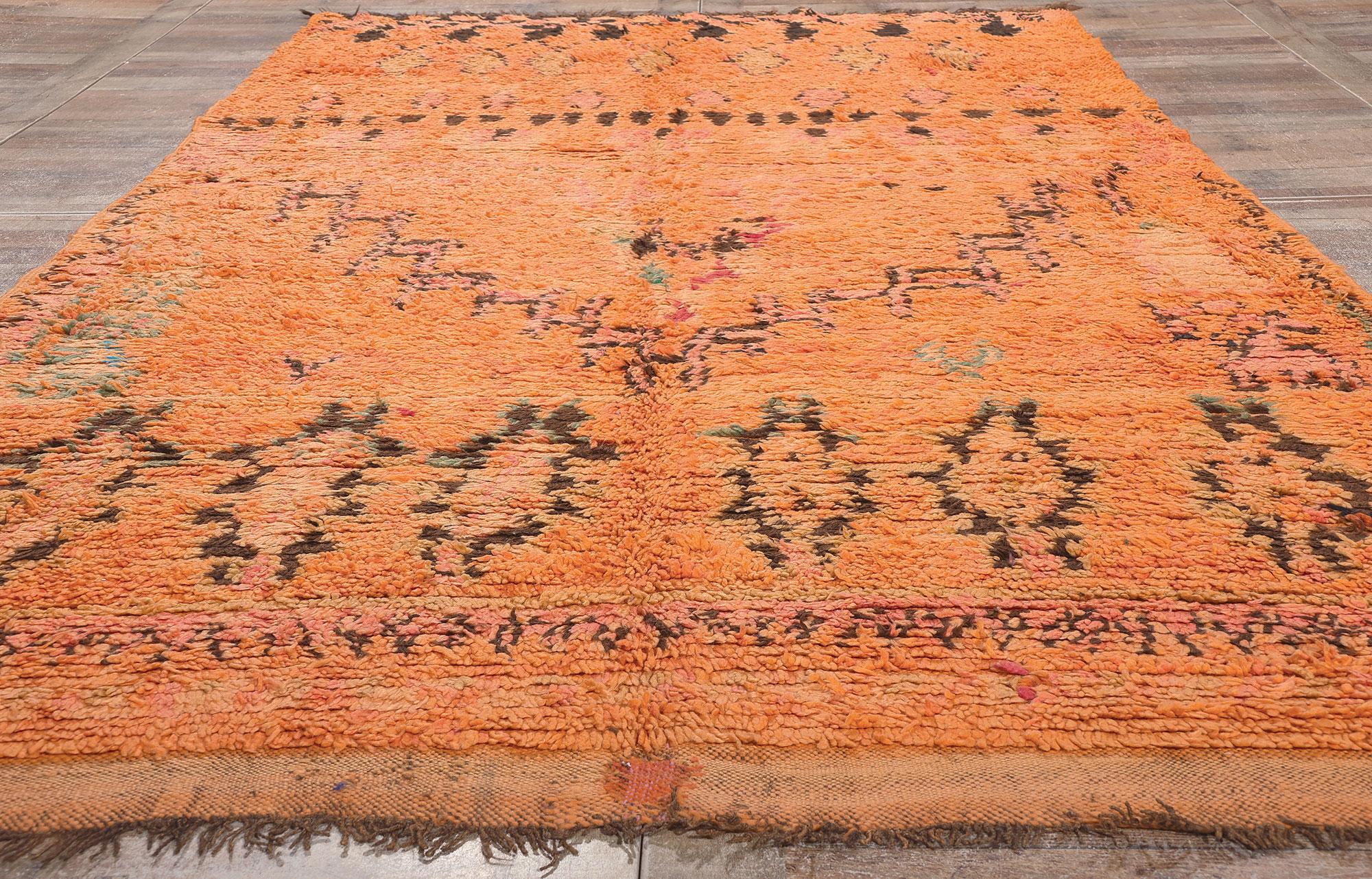 Vintage Orange Talsint Moroccan Rug, Boho Chic Meets Tribal Enchantment For Sale 1