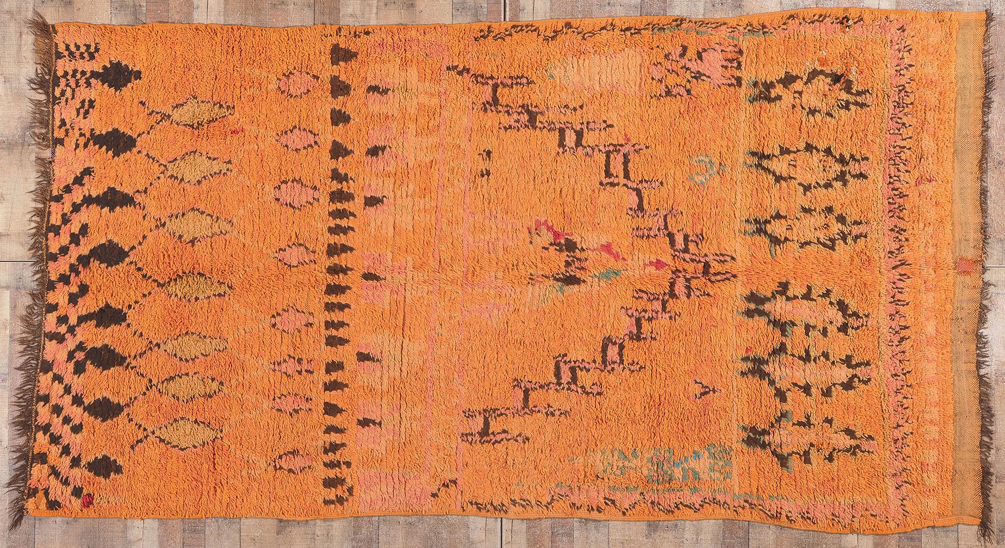 Vintage Orange Talsint Moroccan Rug, Boho Chic Meets Tribal Enchantment For Sale 2