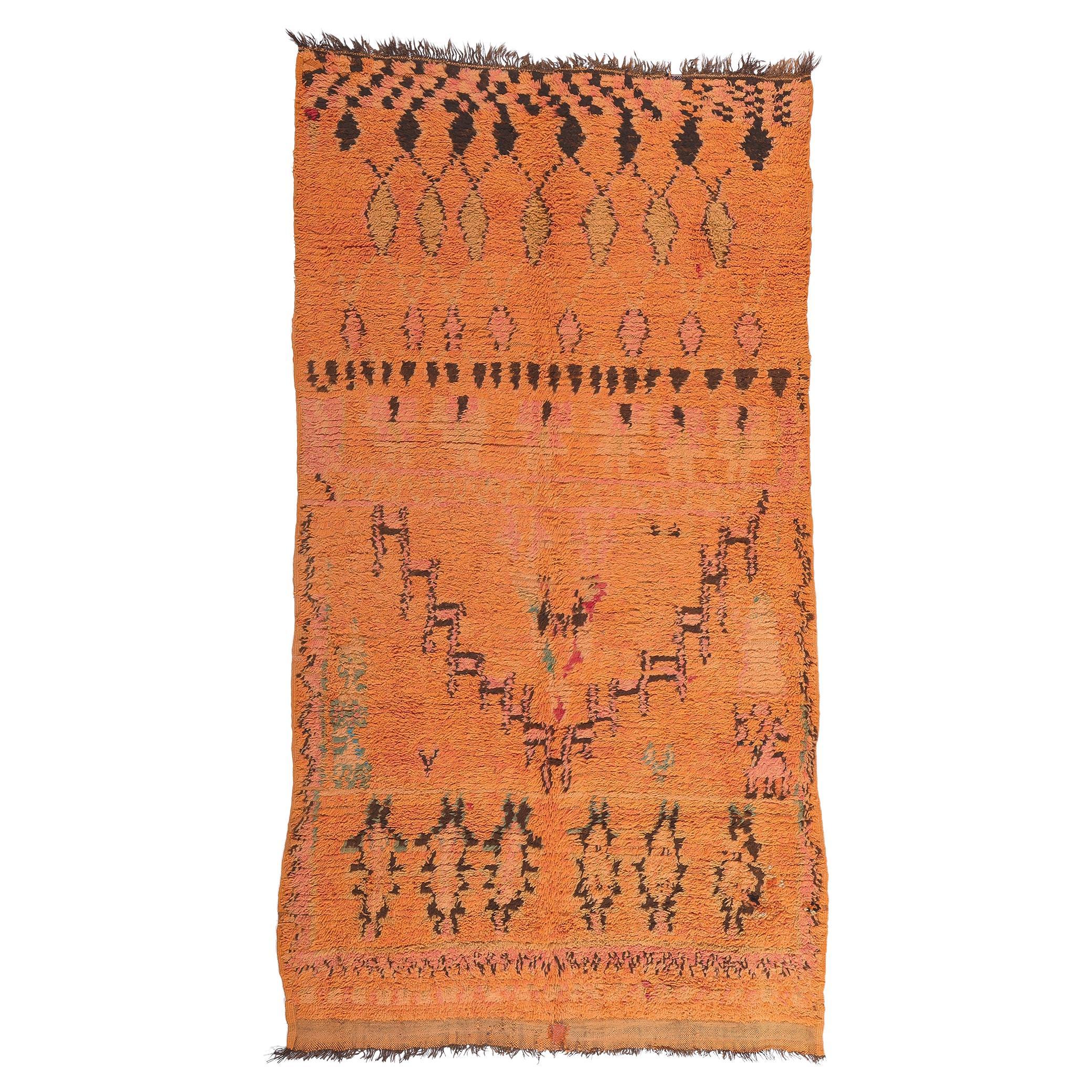 Vintage Orange Talsint Moroccan Rug, Boho Chic Meets Tribal Enchantment For Sale