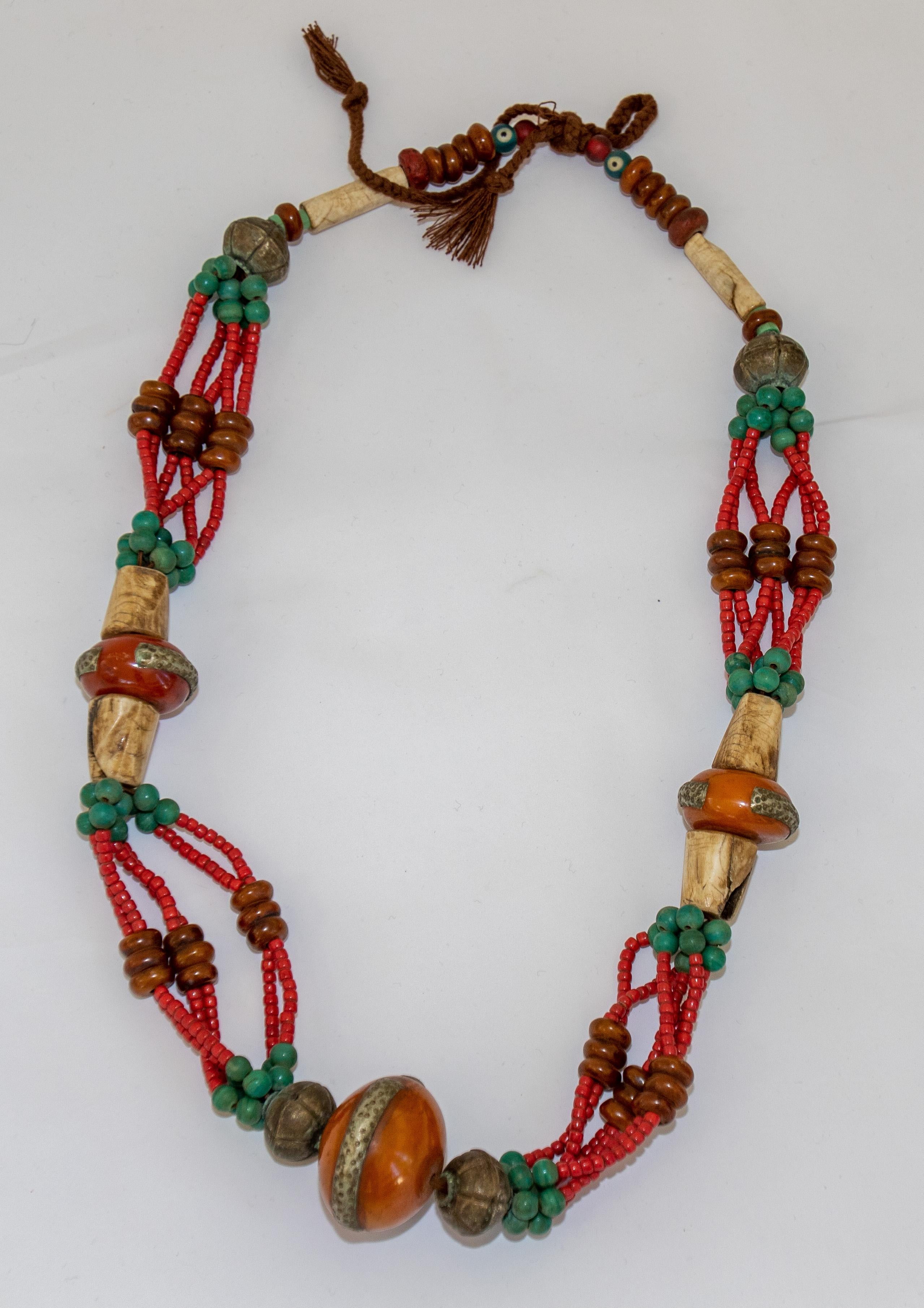 Vintage Moroccan Amber Resin Berber Wedding Necklace Wall Decor For Sale 3