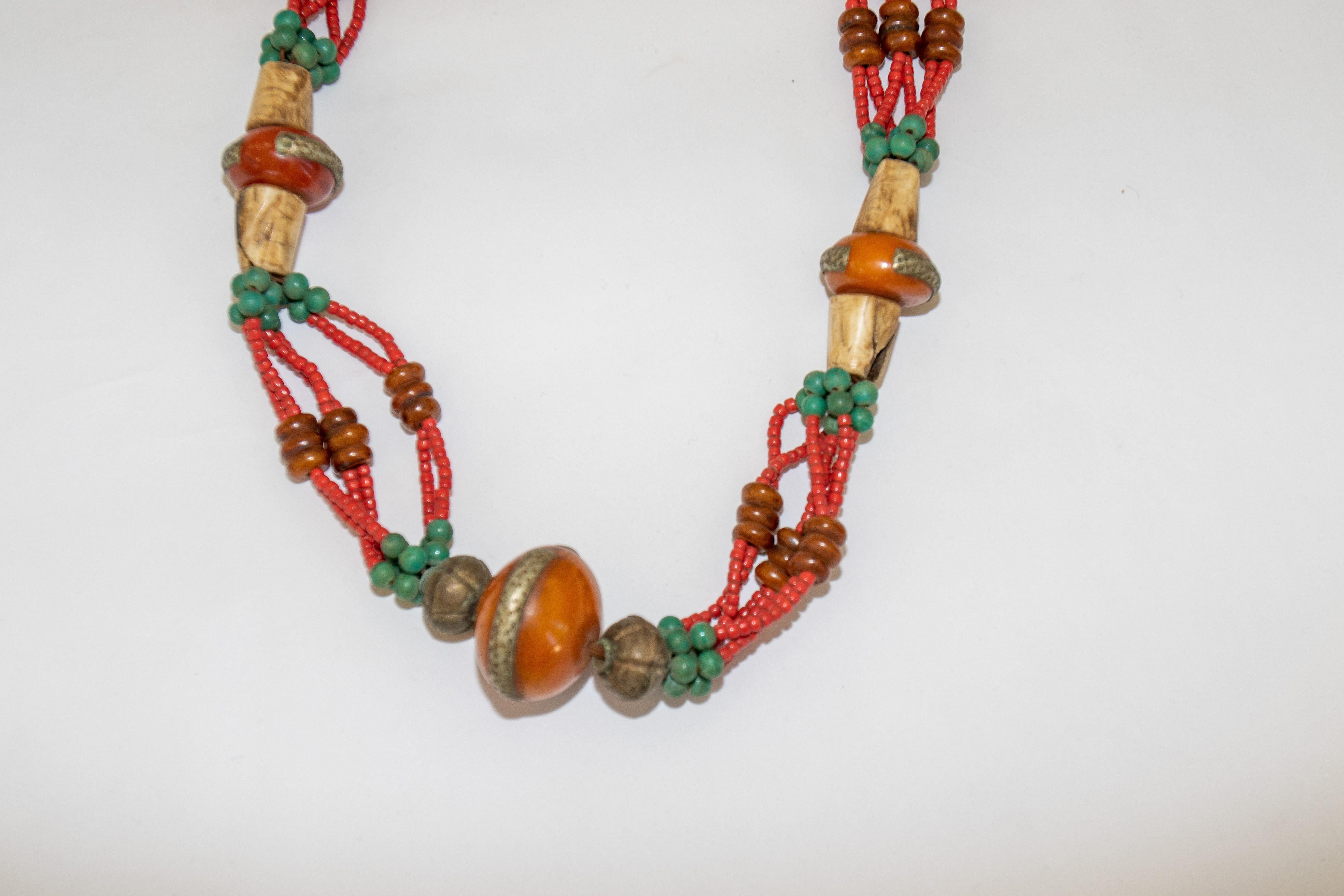 Vintage Moroccan Amber Resin Berber Wedding Necklace Wall Decor For Sale 4