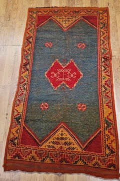 Tapis marocain vintage, laine nouée à la main, design géométrique ouvert
