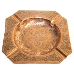 Vintage Moroccan Ashtray Hammered Copper Moorish Design Octagonal Dish 1950's