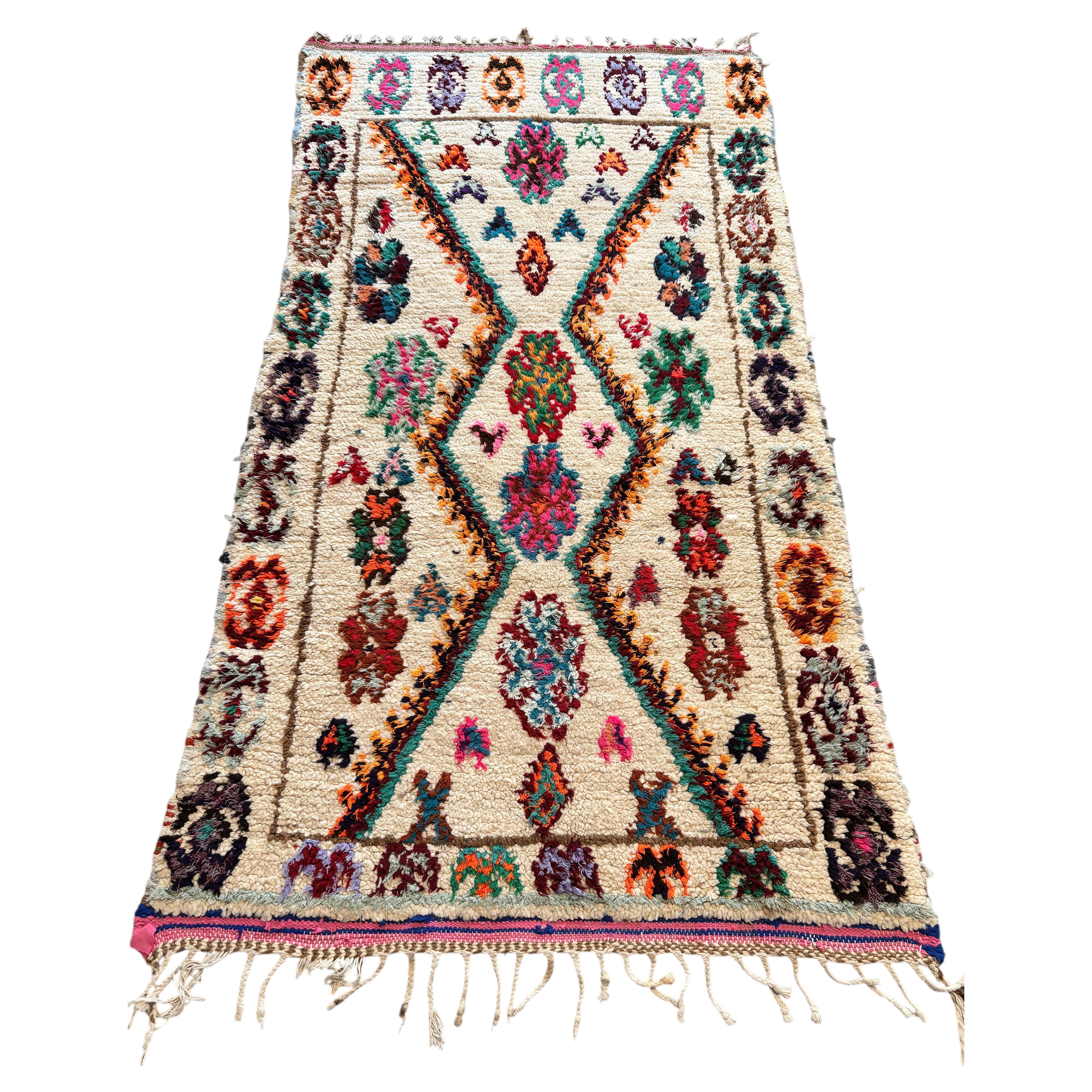 Vintage Moroccan Azilal Berber Boucherouite Rug, 1960s Hand-Knotted