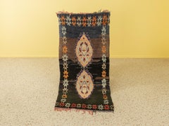Alfombra Bereber Azilal Marroquí Vintage Montañas del Alto Atlas Negro Azul Naranja Beige
