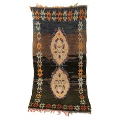 Vintage Moroccan Azilal Berber Rug High Atlas Mountains Black Blue Orange Beige