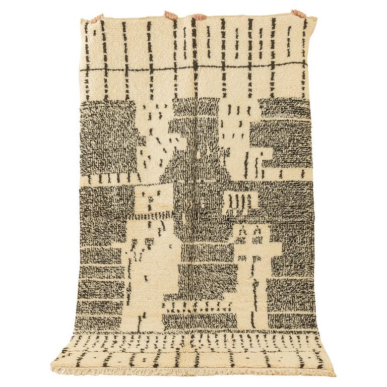Atlas Mountains Rug Vintage Moroccan Azilal Berber Rug High Atlas Mountains, Creamy Black ...
