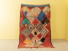 Vintage Moroccan Azilal Berber Rug High Atlas Mountains Red Blue Beige Black