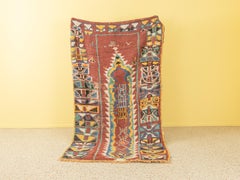 Vintage Moroccan Azilal Berber Rug High Atlas Mountains Red Yellow Green Beige