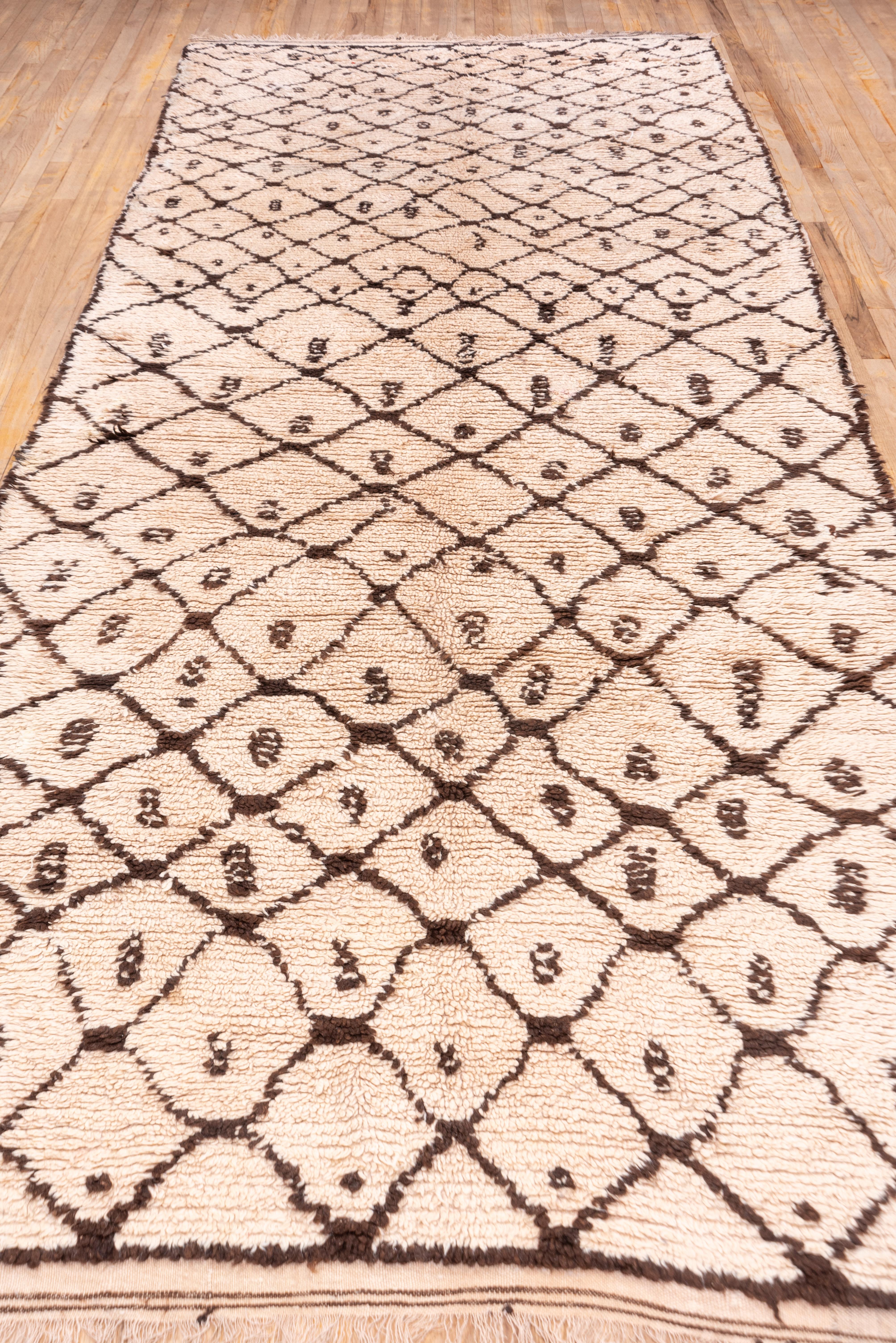 Tribal Vintage Moroccan Azilal Carpet, Ivory and Brown Field, circa 1940s For Sale
