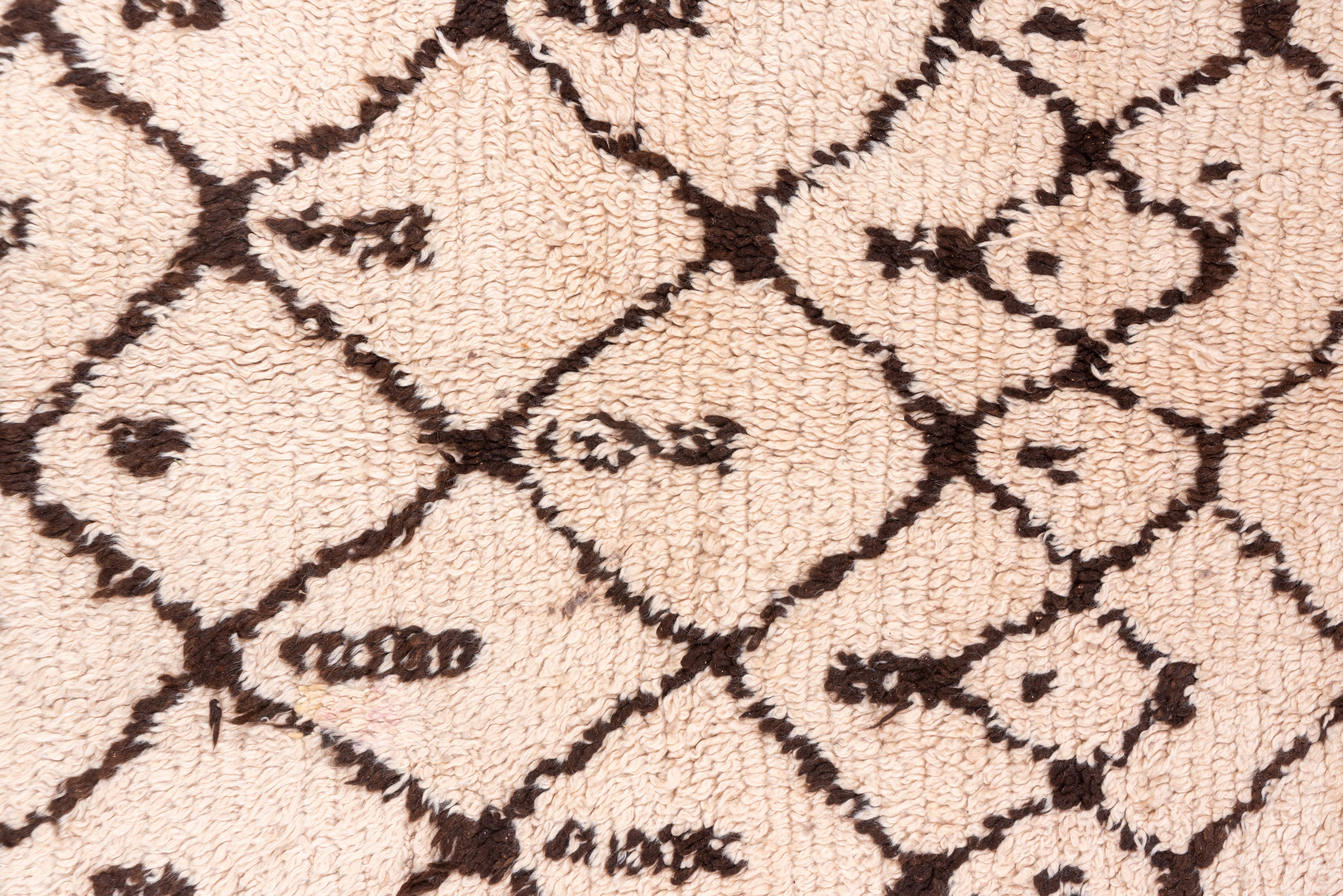 Hand-Knotted Vintage Moroccan Azilal Carpet, Ivory and Brown Field, circa 1940s For Sale