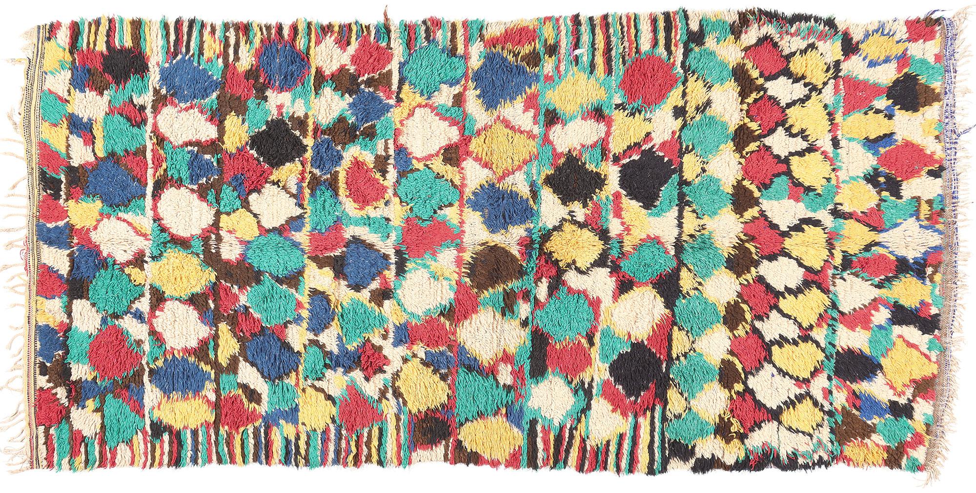 Vintage Moroccan Azilal Rag Rug, Maximalist Boho Meets Tribal Enchantment For Sale 3