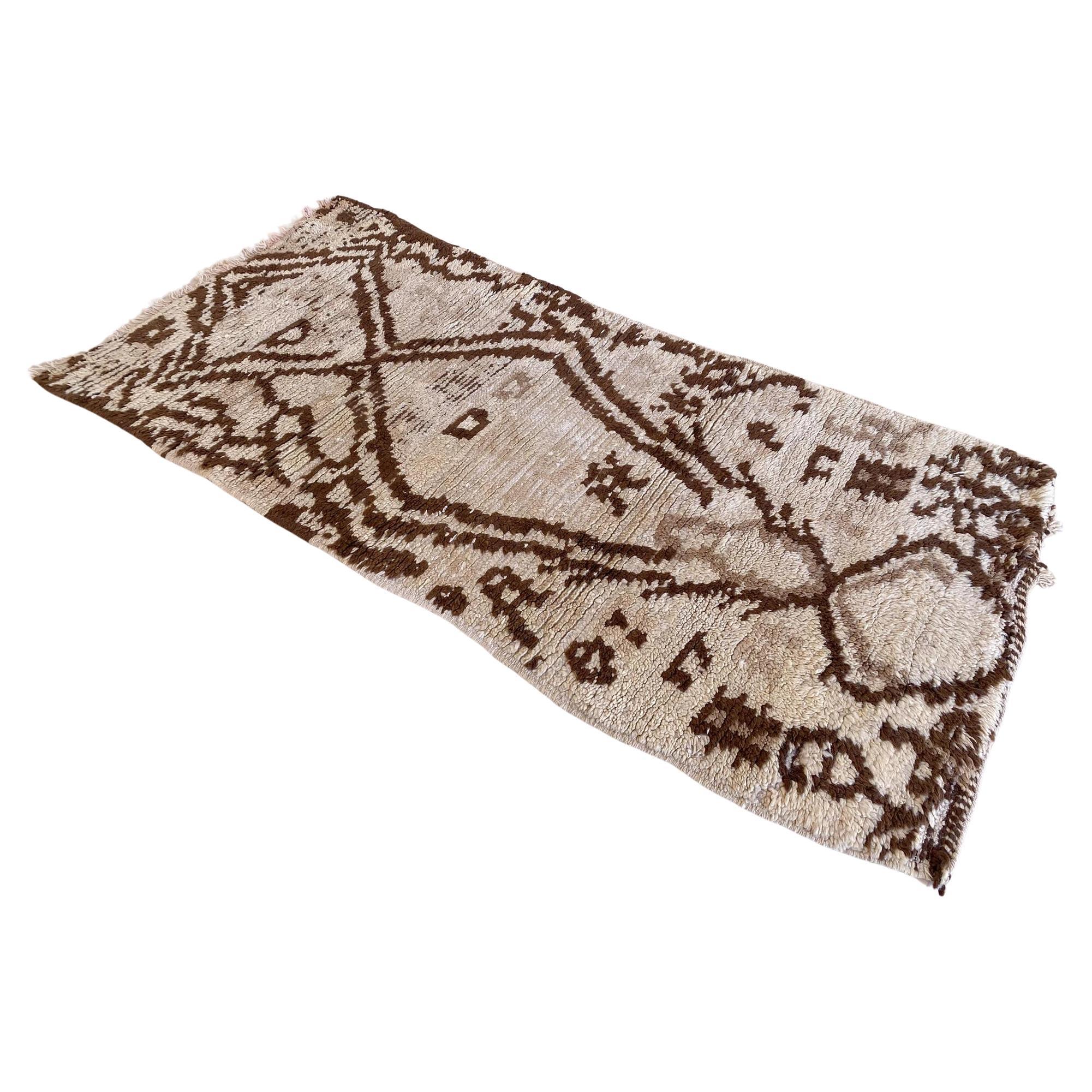 Vintage Moroccan Azilal rug - Beige/brown - 2.9x6.2feet / 88x188cm
