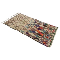 Retro Moroccan Azilal rug - Beige, pink, blue - 3.3x6.5feet / 103x200cm