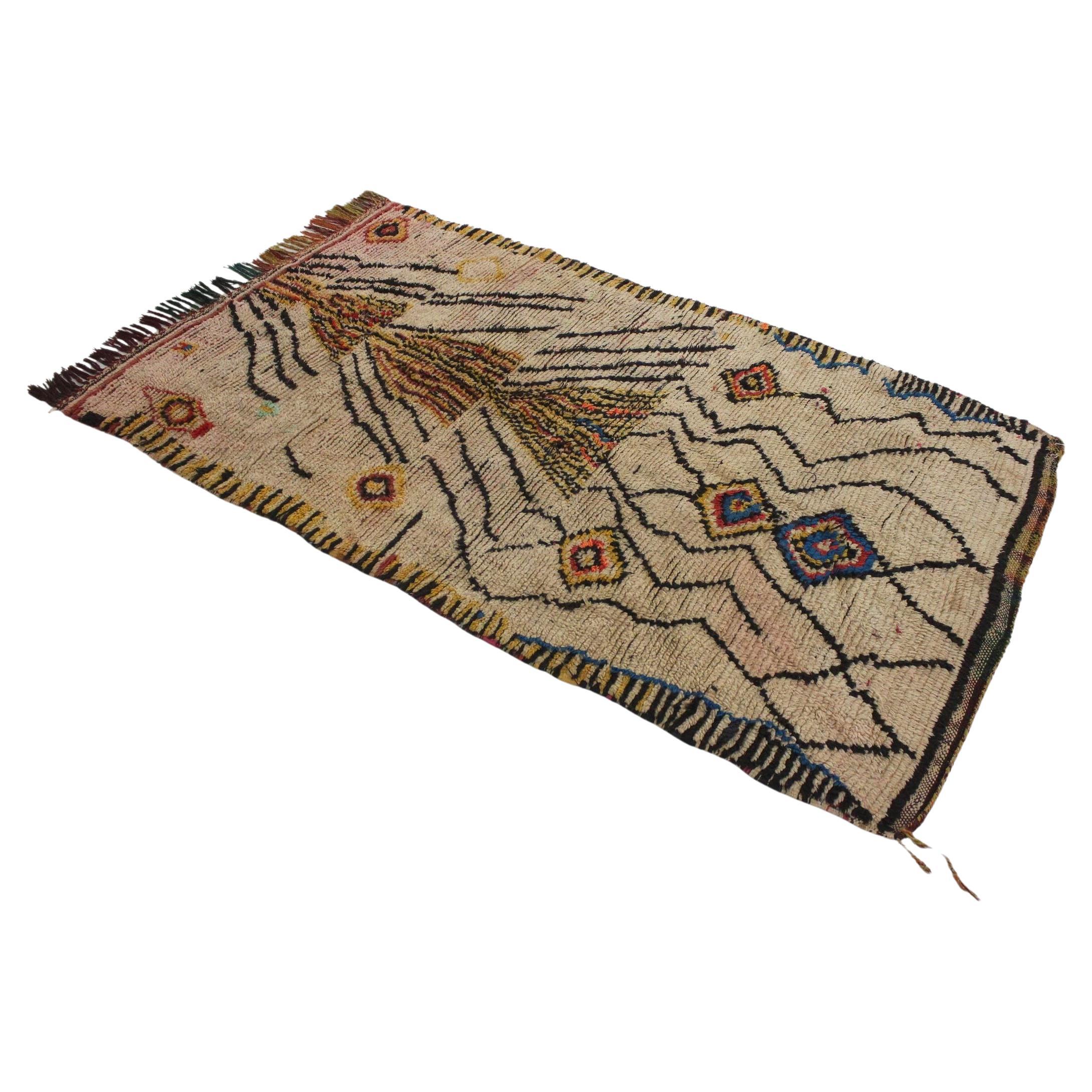 Vintage marokkanischen Azilal Teppich - Beige/gelb - 3.9x6.7feet / 120x206cm im Angebot