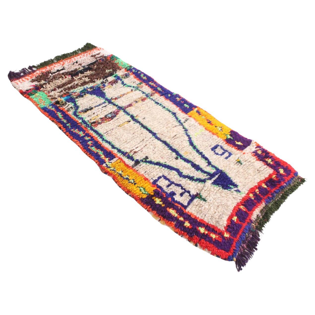 Vintage Moroccan Azilal rug - Beige/yellow/blue - 2.1x5feet / 66x155cm