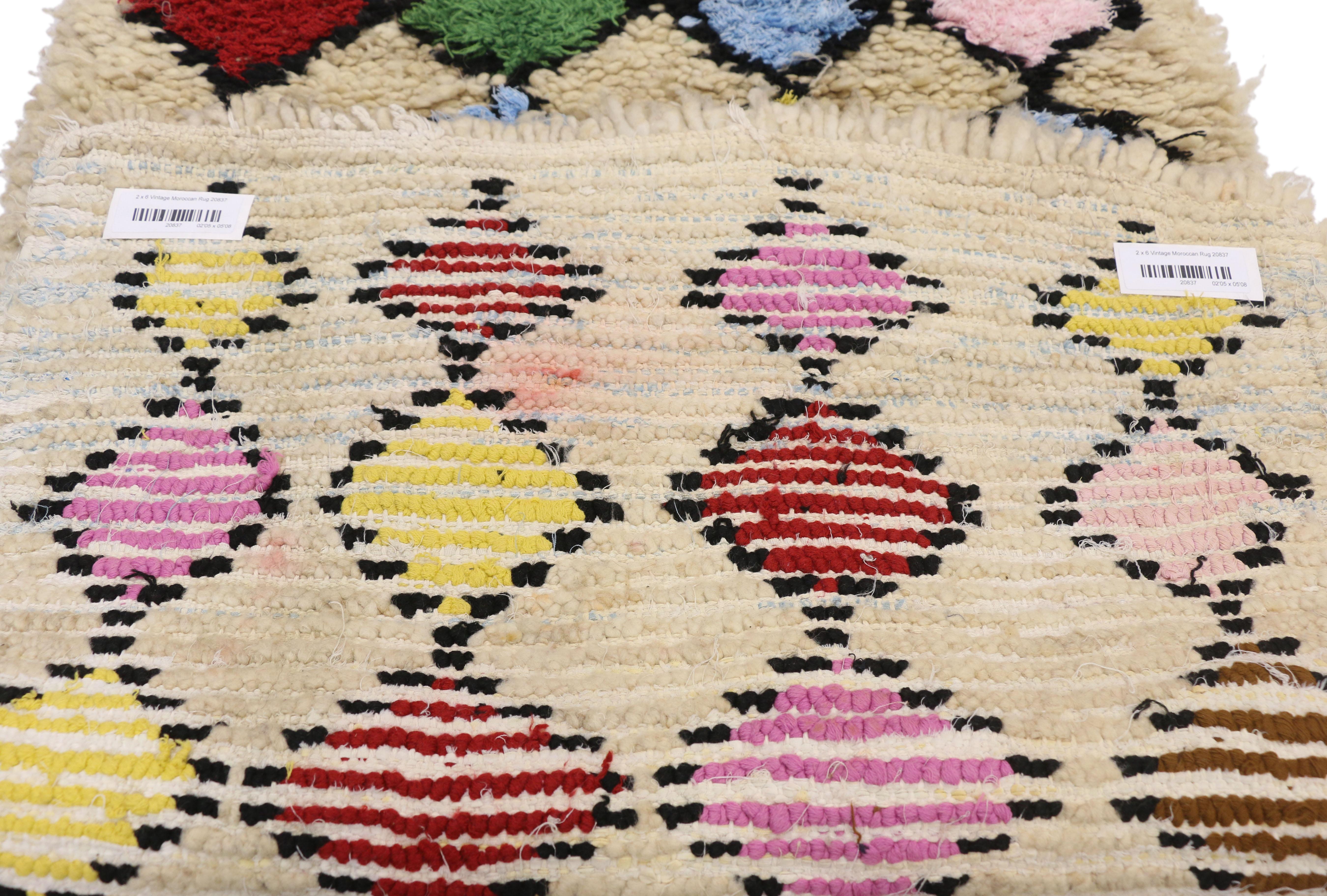 Vintage Moroccan Azilal Rug, Berber Colorful Boucherouite Rug with Tribal Style In Good Condition In Dallas, TX