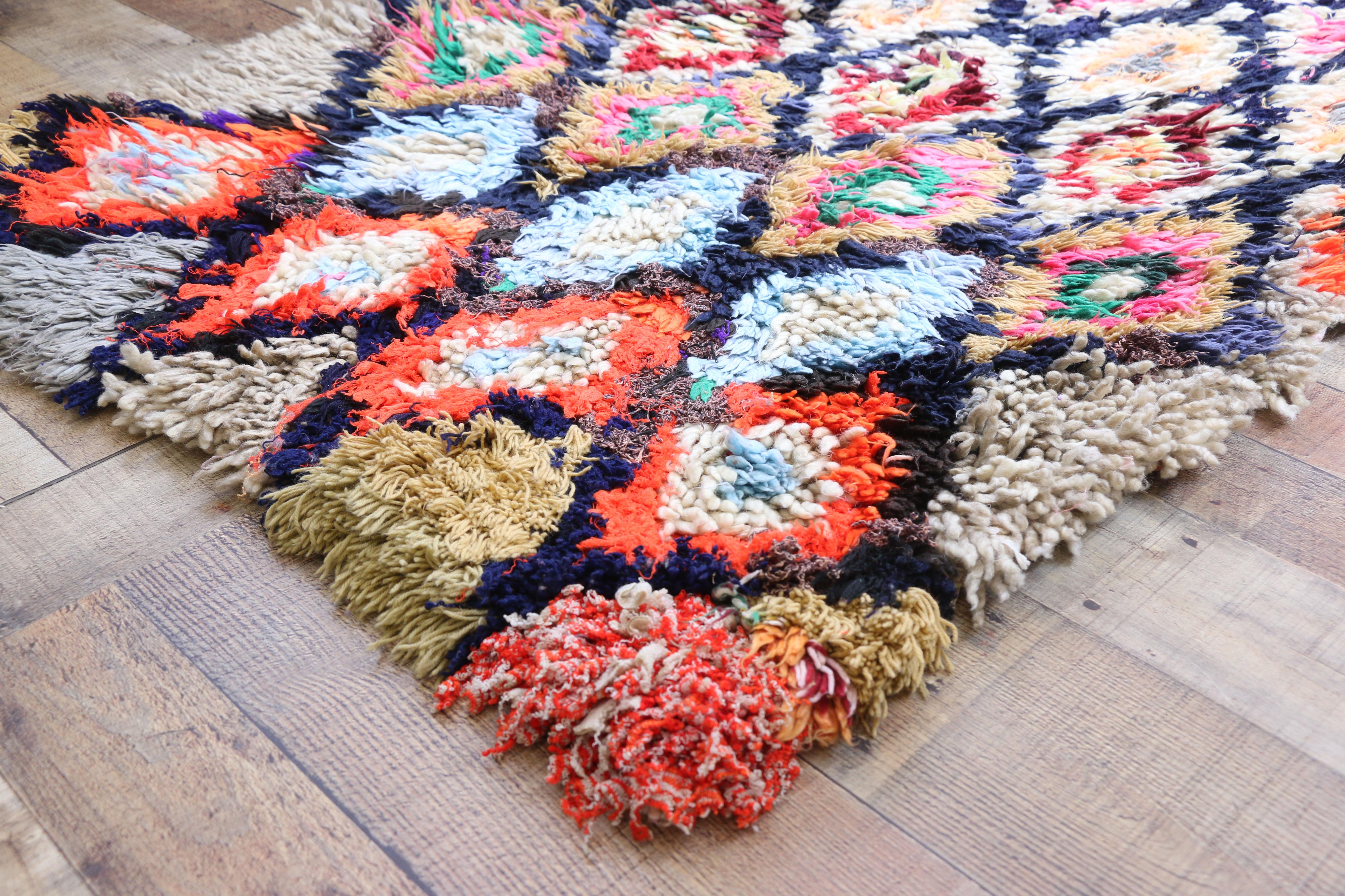 20th Century Vintage Moroccan Azilal Rug, Berber Colorful Boucherouite Rug with Tribal Style