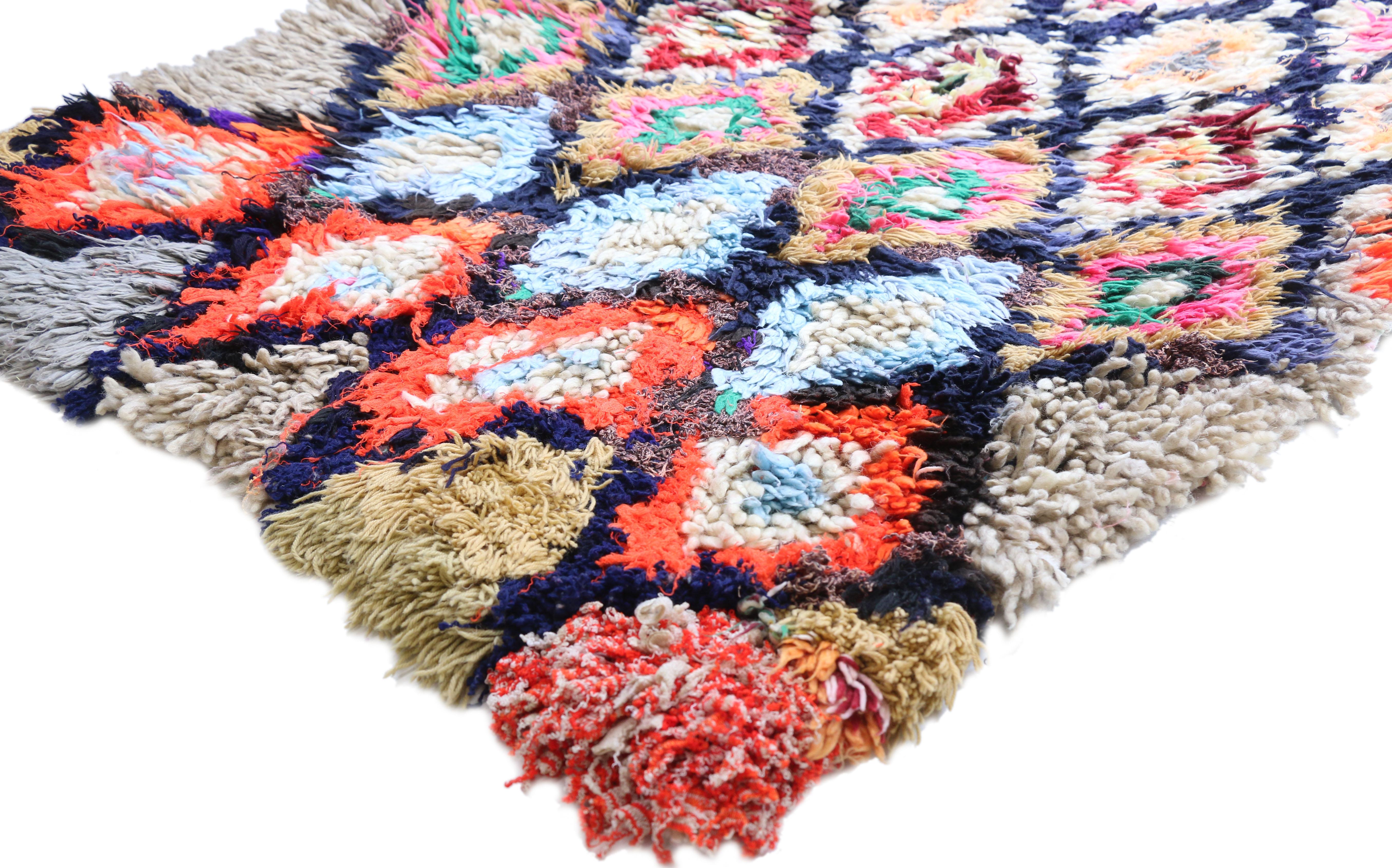 Vintage Moroccan Azilal Rug, Berber Colorful Boucherouite Rug with Tribal Style 2