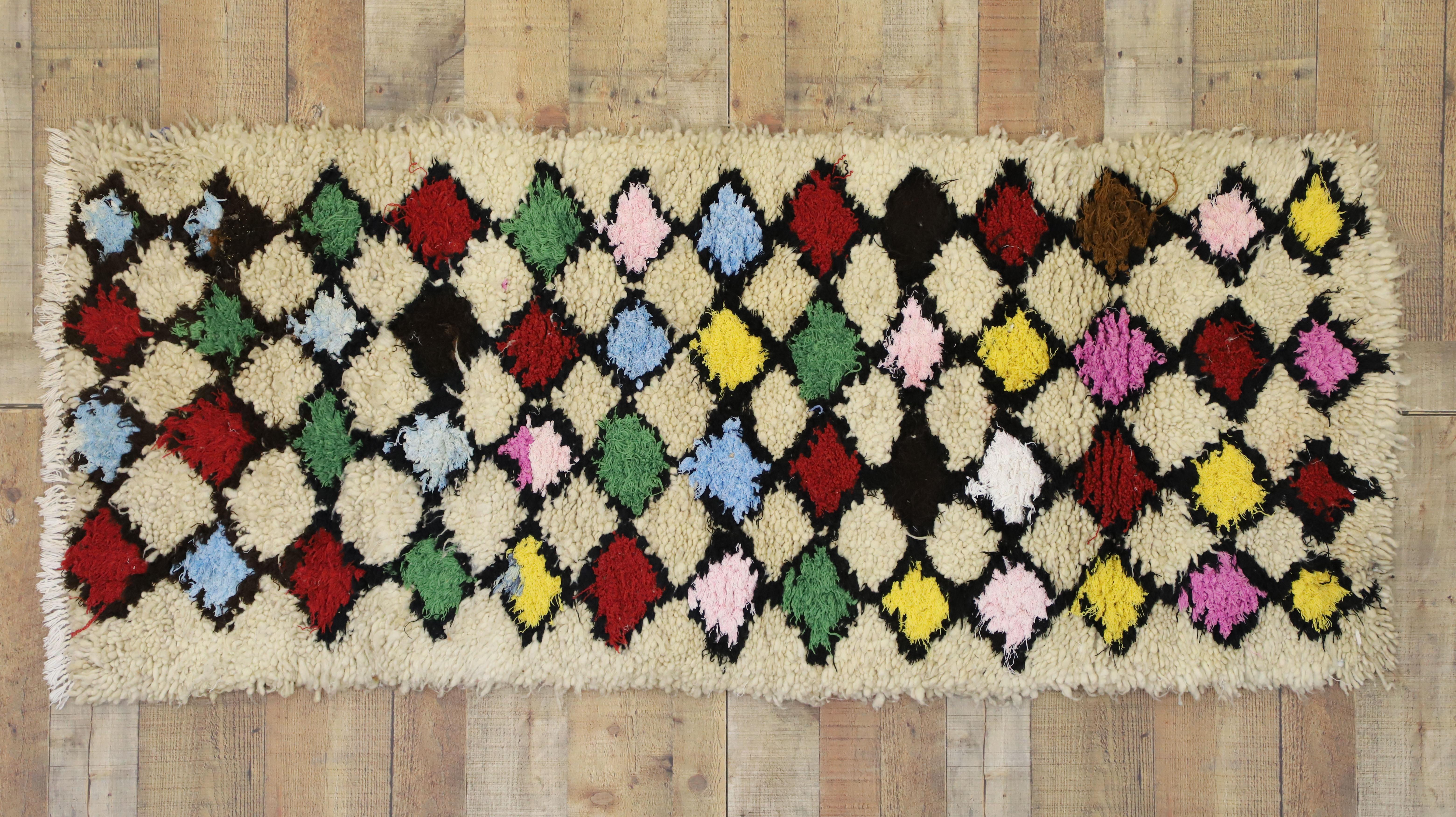 Vintage Moroccan Azilal Rug, Berber Colorful Boucherouite Rug with Tribal Style 1