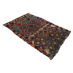 Tapis Azilal marocain vintage bleu/rouge/vert - 4,1 x6,5 pieds / 125 x 200 cm