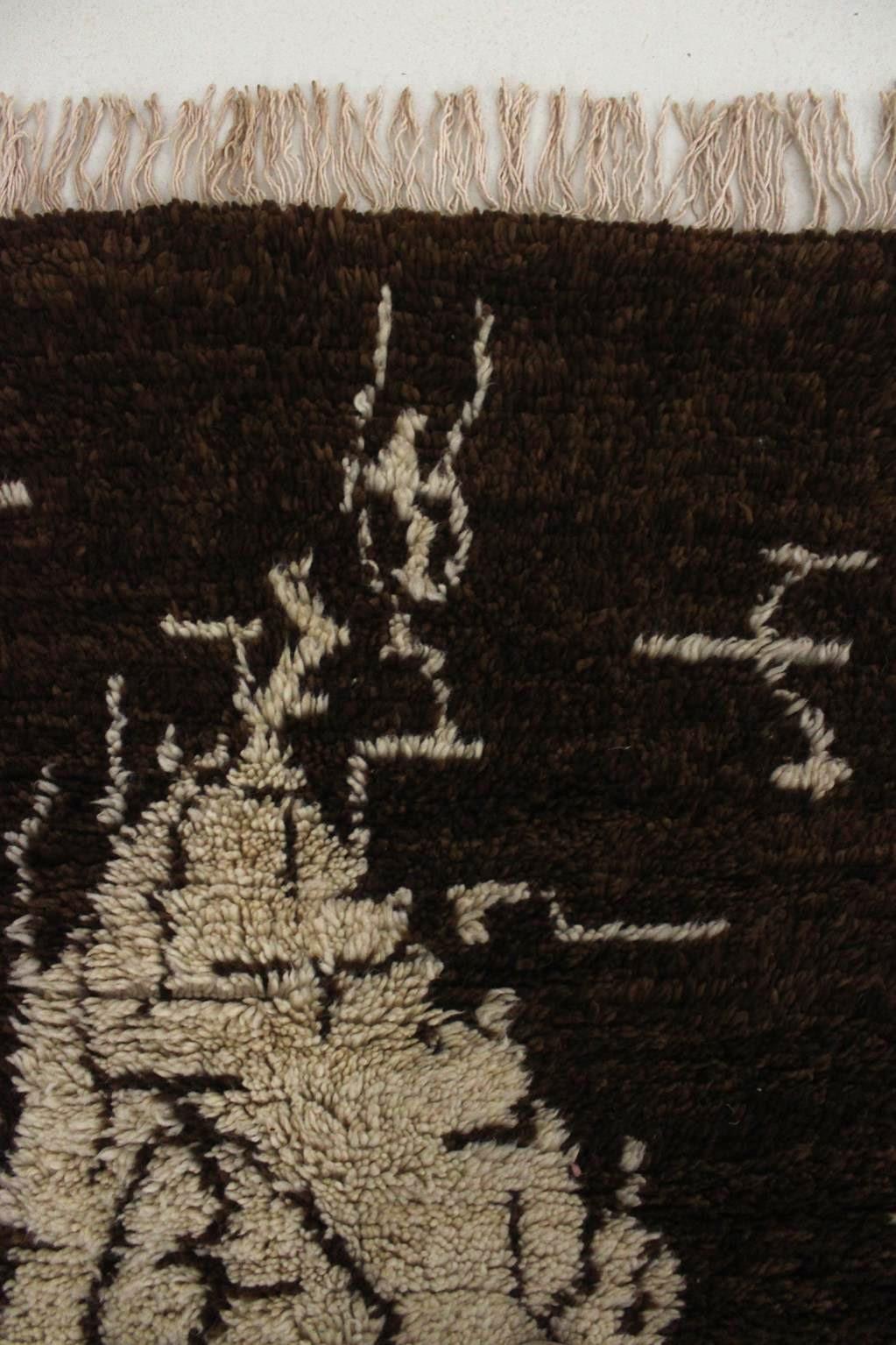 Vintage marokkanischen Azilal Teppich - Brown/beige - 3.5x5.4feet / 108x165cm (Wolle) im Angebot