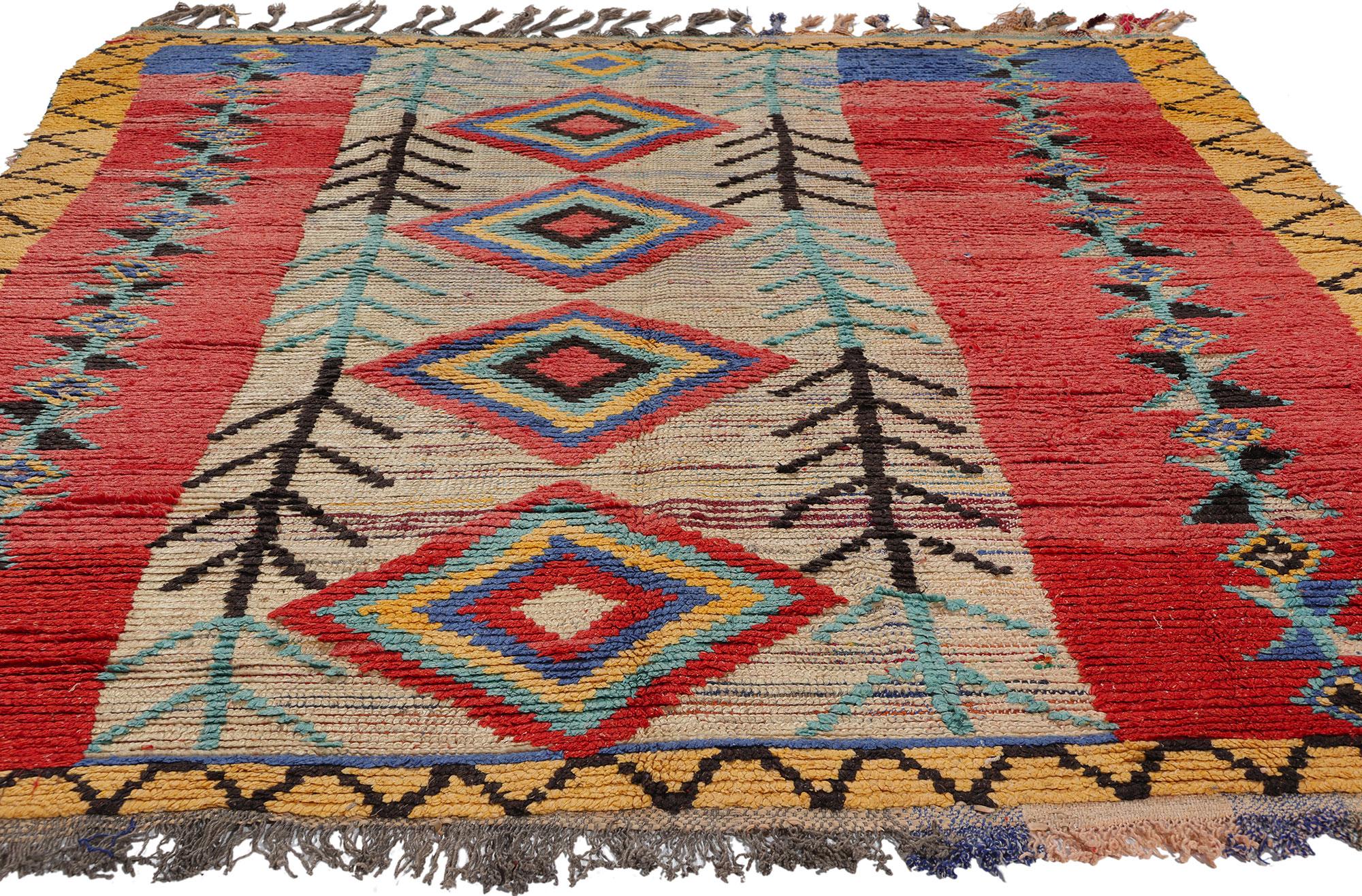 Bohemian Vintage Moroccan Azilal Rug, Global Boho Chic Meets Tribal Enchantment For Sale