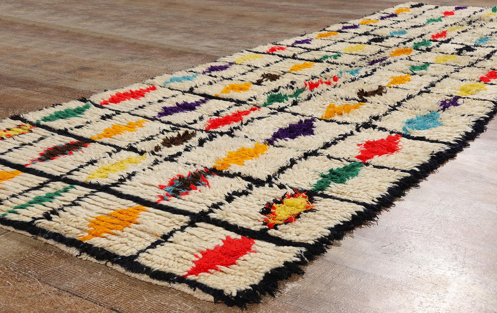 Wool Vintage Moroccan Azilal Rug, Global Boho Chic Meets Tribal Enchantment For Sale